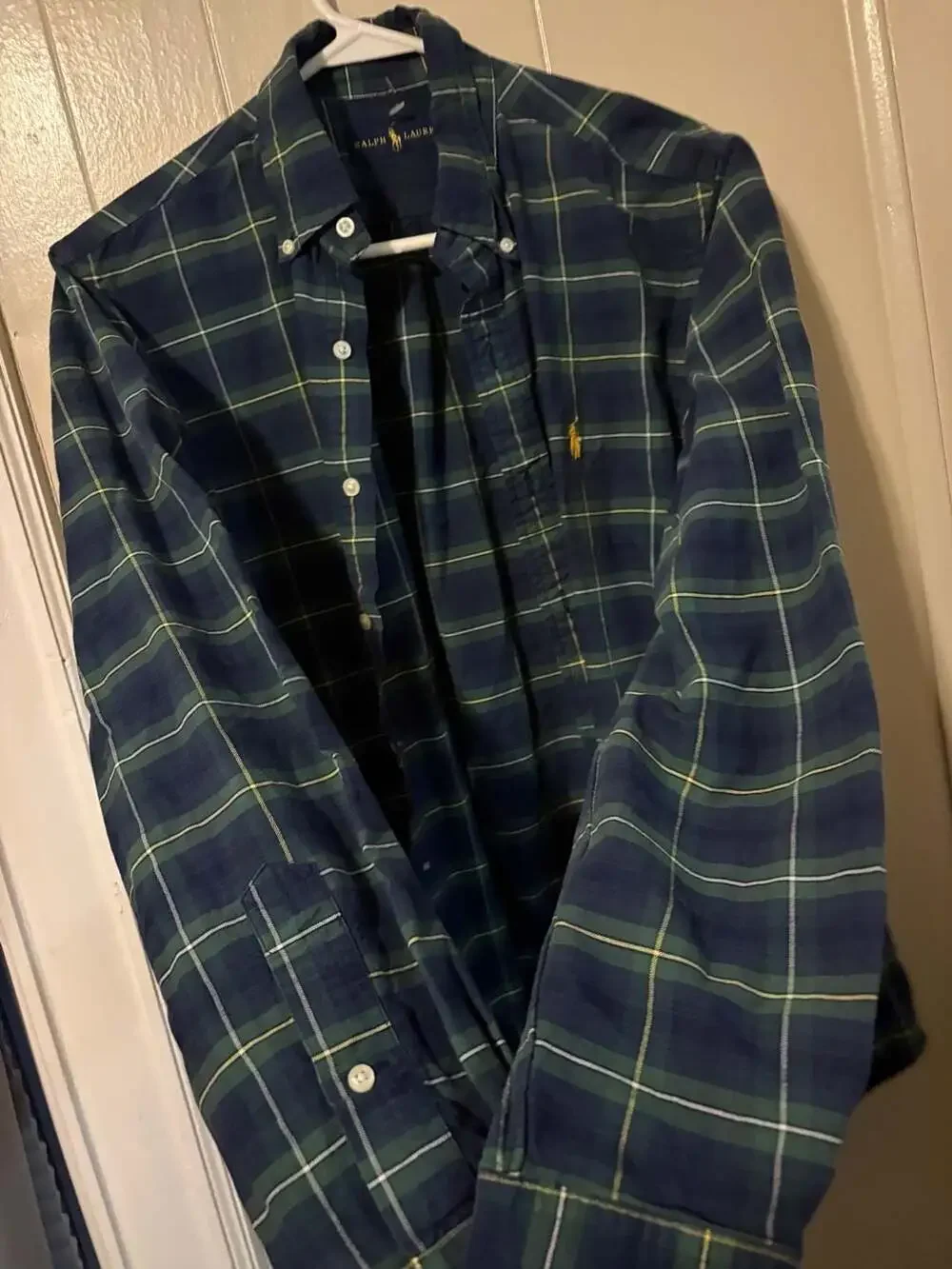 Polo Ralph Lauren Men's Button-Down Long Sleeve Plaid Shirt in Navy and Green